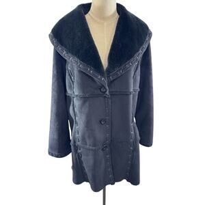"DENNIS BY DENNIS BASSO" Suede Coat, Faux Fur, Y2K, Goth, Vampire,‎ SZ L,Grundge